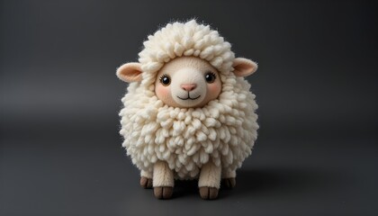 Cute plush sheep toy with fluffy wool texture, isolated