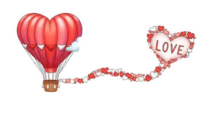 Heart-shaped hot air balloon with love sign, transparent background