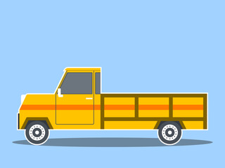 A pickup truck with wooden sides illustration. Modern transportations illustration. Flat vector concept.	