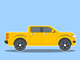 A four-door double cabin pickup truck model. Modern transportations illustration. Flat vector concept.	
