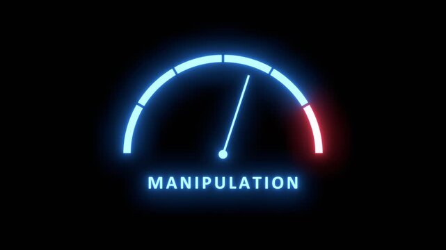 Manipulation meter showing big levels. Dangerously increasing high values of manipulation, critical overload. Too much, off the charts. Max emotional manipulation and obey. Control and micromanagement