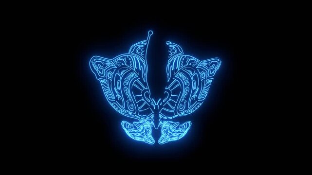 Abstract butterfly symbol. Boho, hipster style. Ornamental tribal icon. Neon shine.