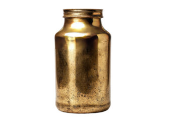 Shiny brass jar gleams against a stark black backdrop