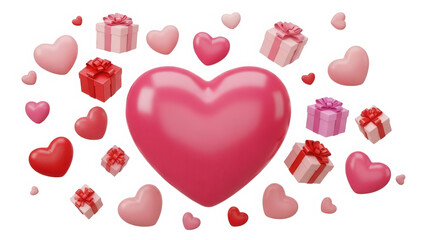 Colorful hearts and gifts isolated on transparent background
