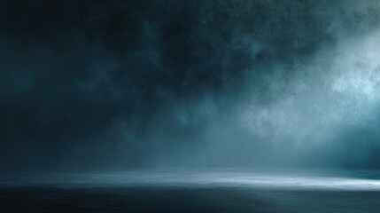 Fototapeta premium A moody, atmospheric scene featuring dark hues and mist, creating a sense of mystery and depth over a calm water surface.