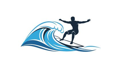 Surfer riding a big wave, illustration of extreme water sport and ocean activity