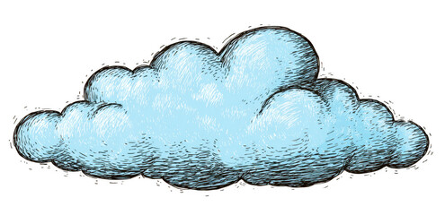 Whimsical cartoon vector illustration of fluffy cloud, featuring soft blue tones and hand drawn style that evokes sense of calm and creativity