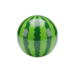 Round Watermelon 3D Render Featuring Glossy Green Striped Pattern and Smooth Reflective Surface