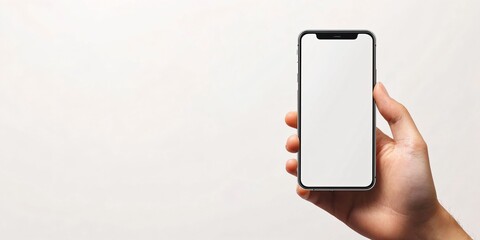 Hand Holding Blank Smartphone on Light Background for Mockup Design