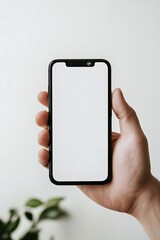 Blank Smartphone Screen in Hand against Minimalist Background