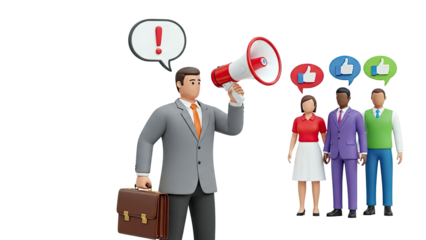 Businessman with Megaphone and Audience Reactions