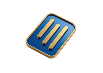 Glossy icon with gold lines on blue background, gold trim, isolated