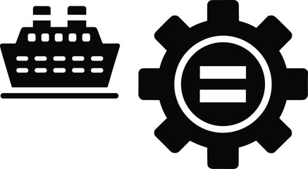 Cruise Ship and Technical Gear Settings Icon SetCruise Ship and Technical Gear Settings Icon Set