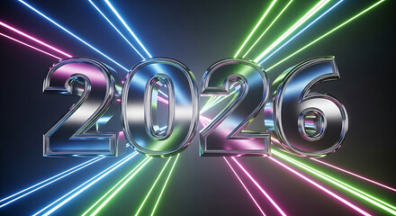 Futuristic neon glowing 2026 numbers