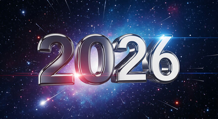 Futuristic neon glowing 2026 numbers