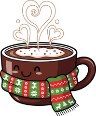 Cute Hot Chocolate Cup with Scarf and Heart Steam Vector IllustrationCute Hot Chocolate Cup with Scarf and Heart Steam Vector IllustrationCute Hot Chocolate Cup with Scarf and Heart Steam Vector Illus