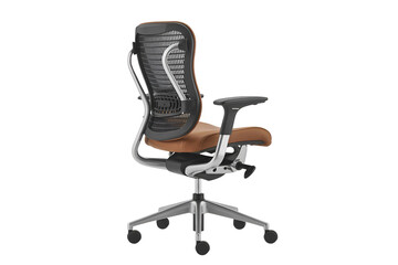 Ergonomic office chair with mesh back and leather seat isolated on transparent background