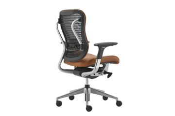 Ergonomic office chair with mesh back and leather seat isolated on transparent background