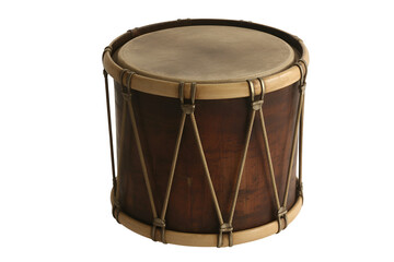 Traditional wooden drum with natural skin head isolated on transparent background