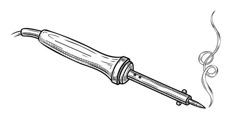 Classic soldering iron with a pointed tip and wisps of smoke rising from it, representing a traditional hand tool used for electronic repairs and craft projects.