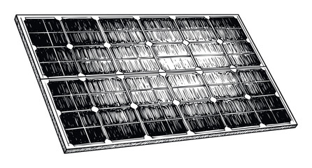 Hand drawn solar panel illustration for renewable energy projects and sustainable technology presentations promoting eco friendly power solutions