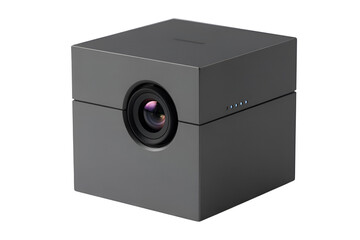 Small gray cube shaped camera isolated on transparent background