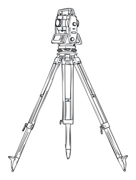 Professional surveying equipment total station on a sturdy tripod ready for precise land measurement and engineering site analysis applications.