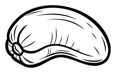 Stylized black and white cashew nut line drawing for healthy food product labeling, gourmet snack menus, and organic ingredient educational graphics.