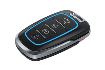 Modern car key fob with blue accent isolated on transparent background