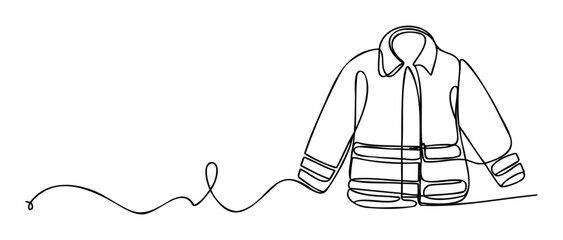 A continuous line drawing captures the essence of a brave firefighters protective jacket, symbolizing courage and safety, perfect for emergency service promotions and educational materials.