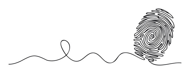 Abstract continuous line drawing of a human fingerprint symbolizing data protection and individual authentication ideal for cybersecurity campaigns and biometric systems