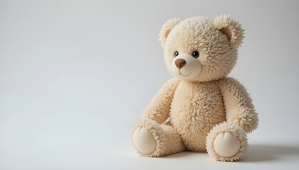 Obraz premium Fluffy teddy bear soft toy sitting pose on white background