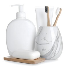 bathroom accessories isolated on white