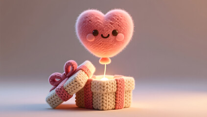 Soft and cute felt heart balloons with knitted gift boxes