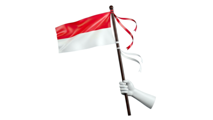 Indonesia Flag Held by a White Hand on White Background