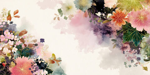 和紙調の質感と手描き風の花柄が調和した、美しい和風背景イラスト。年賀状、和雑貨、和風広告、Vlog背景など多様な用途に対応した万能素材。