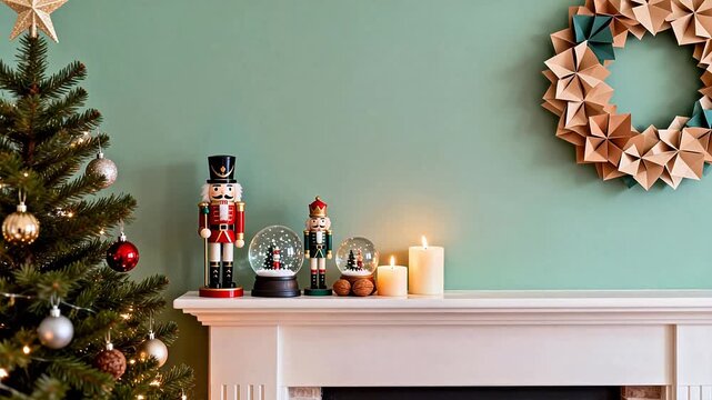 Christmas decorations on a mantelpiece