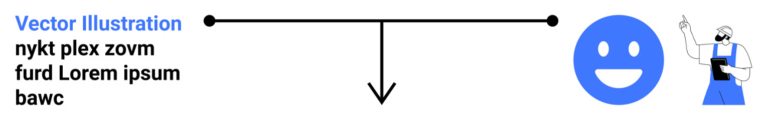 Fototapeta premium Behavioral analysis, decision-making processes, human emotions, guidance, education, career choices. Smile face with arrow pointing down and figure on right. Behavioral analysis and decision-making