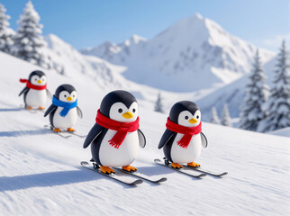penguins are skiing