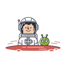 Fototapeta premium Cute Astronaut and Alien Friends on Mars Surface - Cartoon Illustration