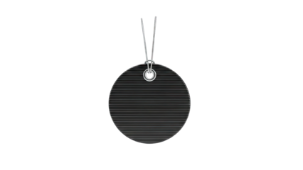 Circular Black Tag with Horizontal Lines and Silver String