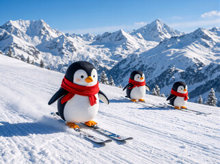 penguins are skiing
