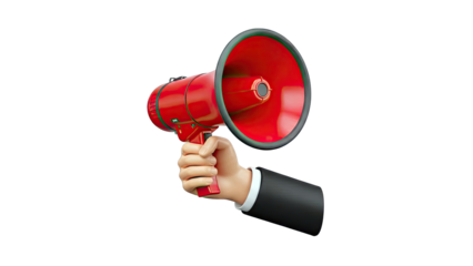 Hand holding a red megaphone