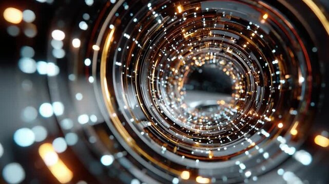 Digital Data Flow: A captivating visual depicting the intricate pathways of information, featuring illuminated data streams converging and circulating within a modern tech-inspired tunnel.