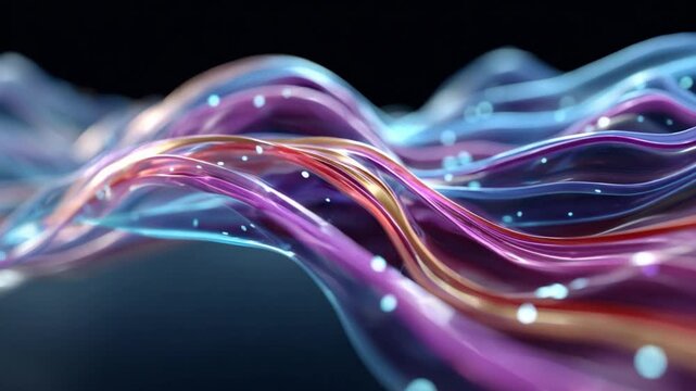 Abstract Flowing Lines: Vibrant, dynamic lines dance across a dark space, representing the fluidity and complexity of digital data and technological advancement.