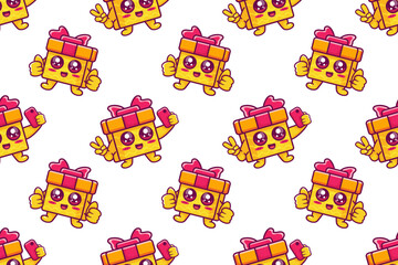 happy gift box character seamless pattern illustration background 