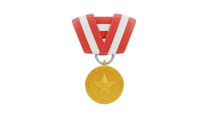 Gold Star Medal with Red and White Ribbon