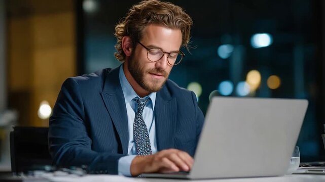 Concentrated Focus: An experienced professional, engrossed in his work, navigates the complexities of business in a focused and efficient manner.