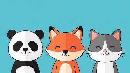 Cartoon animals panda fox cat friends.