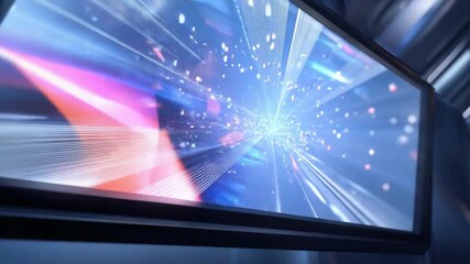 Digital Data Flow: A dynamic, close-up view of a high-tech monitor illuminates with streams of vibrant data and glowing particles, suggesting the powerful flow of information in a futuristic setting. - Powered by Adobe